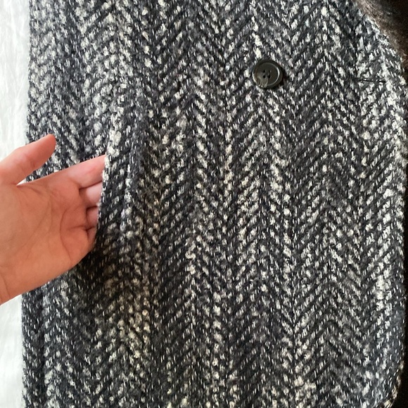 H&M Faux Fur Collar Tweed Wool Blend Long Coat Sz 6 - Picture 8 of 12